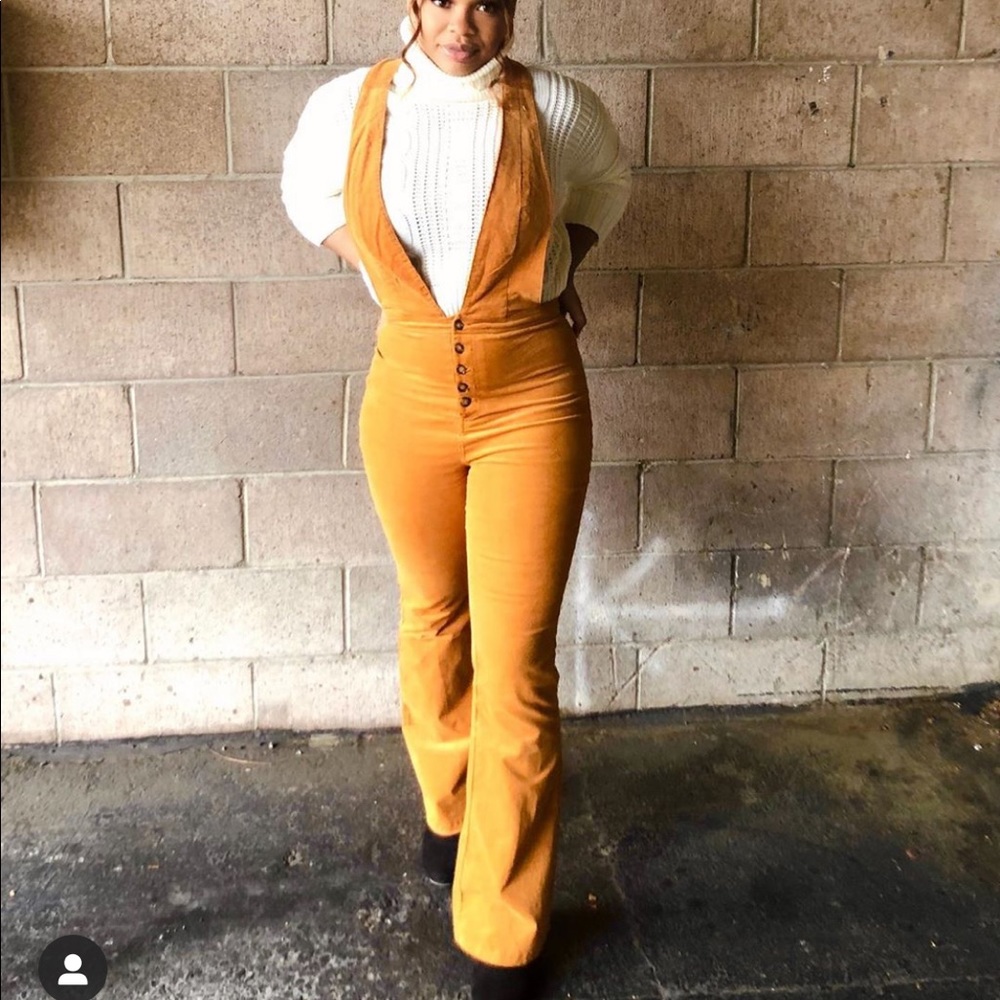 F21 overall jumpsuit mustard